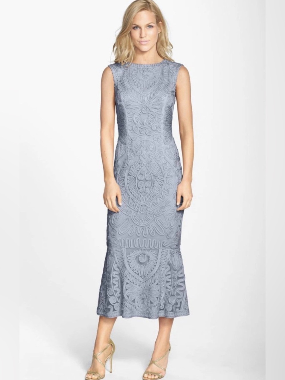 Shoshanna Light Blue Lace Sheath Midi Dress (Size 6)